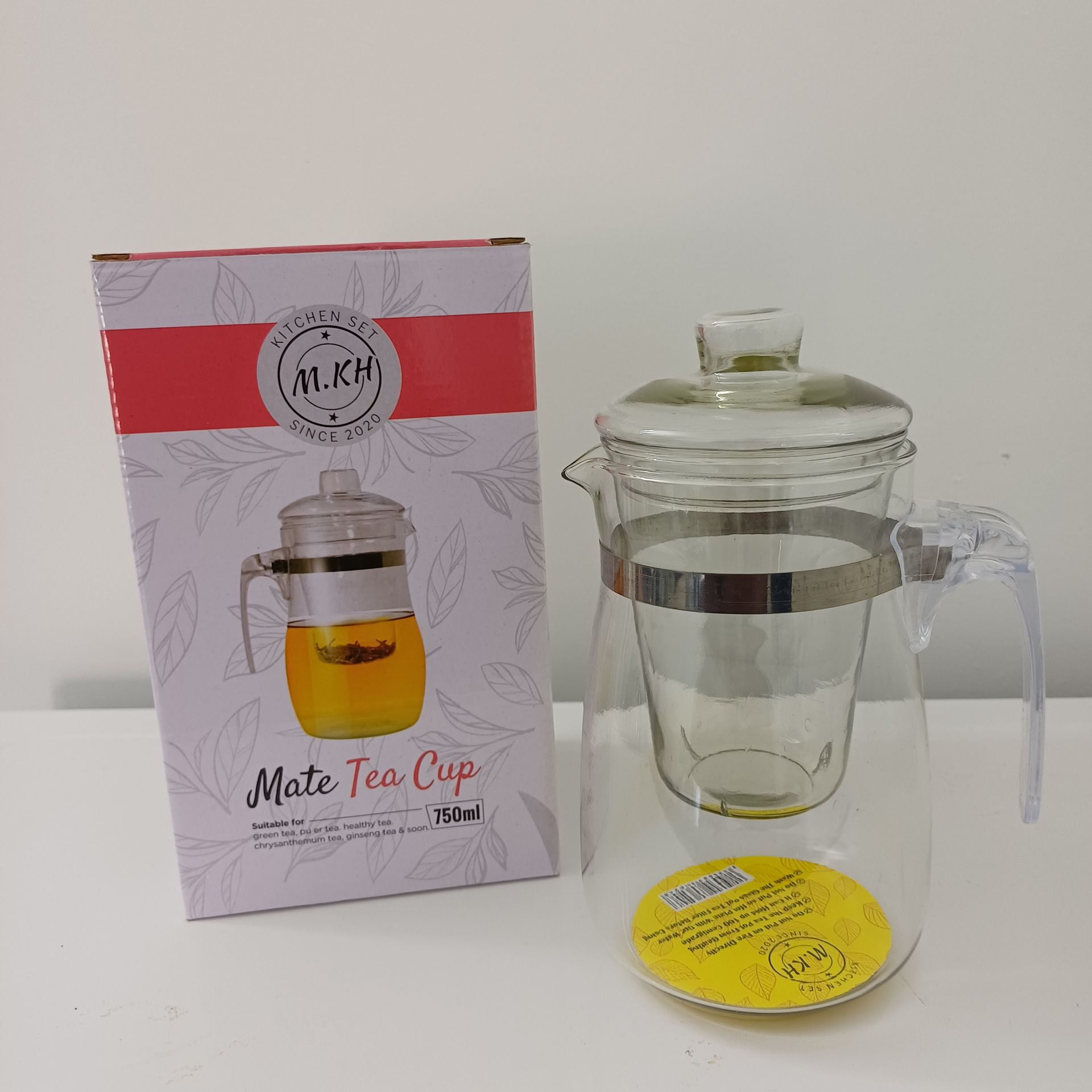 لیوان یا قوری دمنوش و چای ماته با صافی شیشه ای در دو سایز 750 و 900 میلی لیتر برند M.KH  اصلی